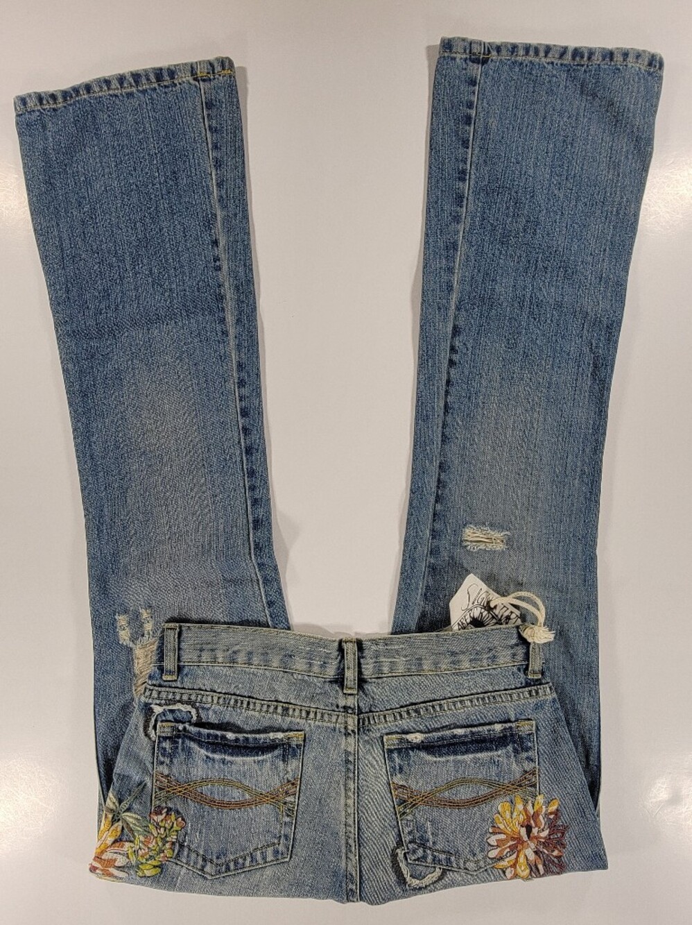 Vintage Y2K 90s Abercrombie & Fitch Flare Jeans 6 Womens Floral Embroidered NEW - Picture 9 of 16